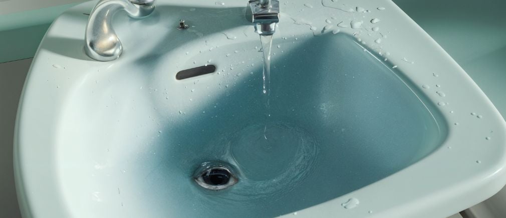 Lavabo blanc avec de l’eau s’écoulant vers le drain