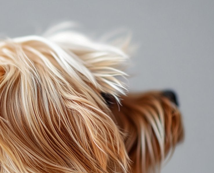 Tête de chien au pelage soyeux en gros plan