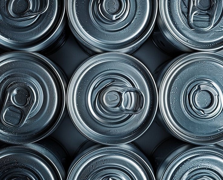 Conserves périmées triées pour recyclage et déchetterie