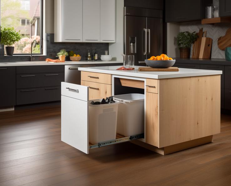 Cuisine équipée moderne avec tiroir poubelle Handybag intégré