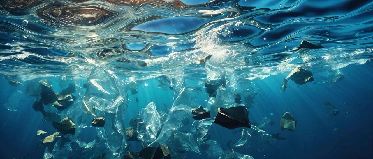 Déchets plastiques nageant dans l’eau sous-marine