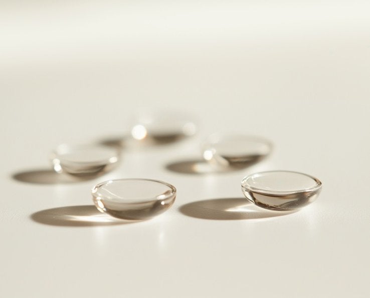 Lentilles de contact transparentes disposées sur un fond clair